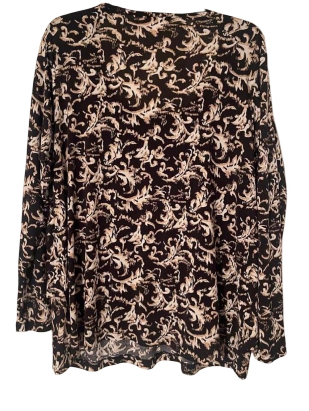 Dress Barn  Black and Cream Swirl Print Long-Sleeve Scoop Neck Top‎ - Picture 2 of 3